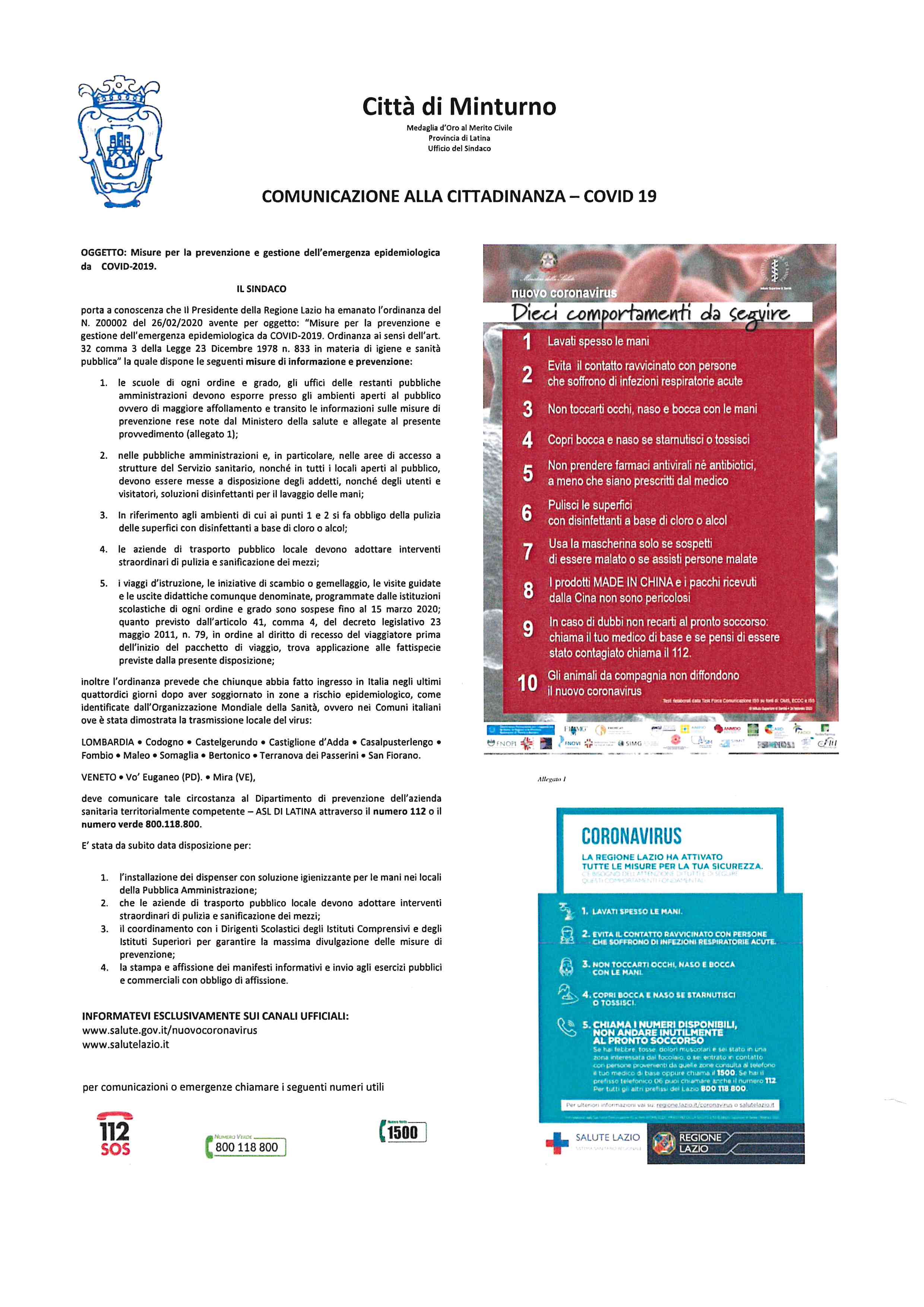 Manifesto per la prevenzione e gestione emergenza COVID19