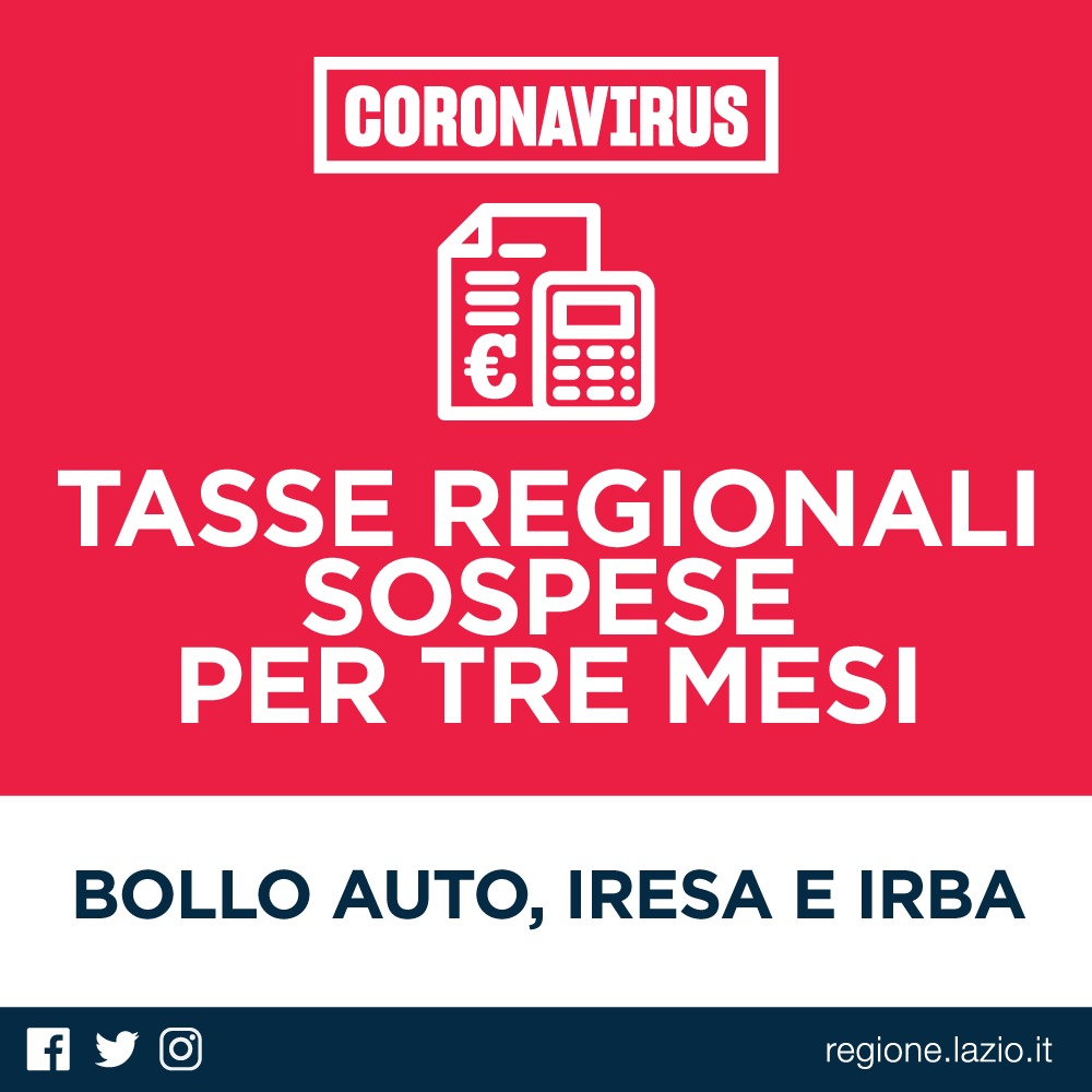Sospensione dei termini di versamento dei Tributi Regionali Tassa Automobilistica, IRESA, IRBA (relativi all'anno tributario 2020)
