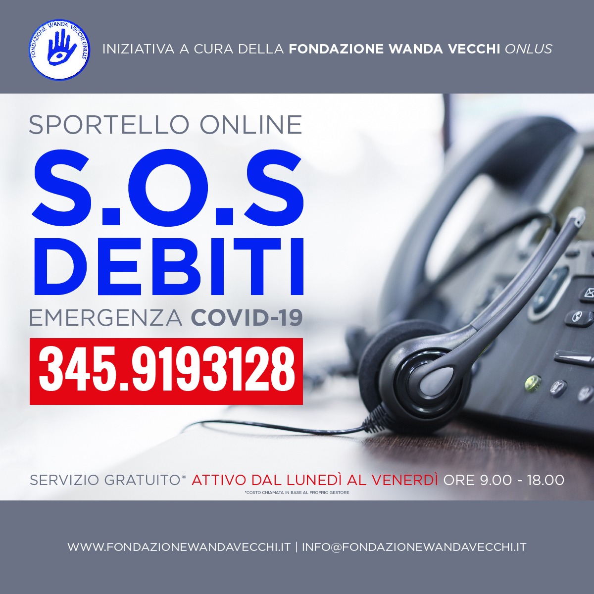 Sportello Telematico "SOS Debiti Covid-19" - Servizio della Fondazione Wanda Vecchi Onlus