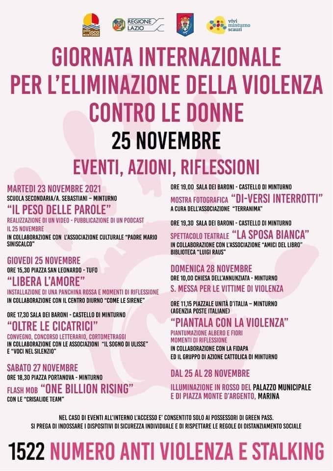 Giornata internazionale per l'eliminazione della violenza contro le donne - dal 23 al 28 novembre iniziative a Minturno
