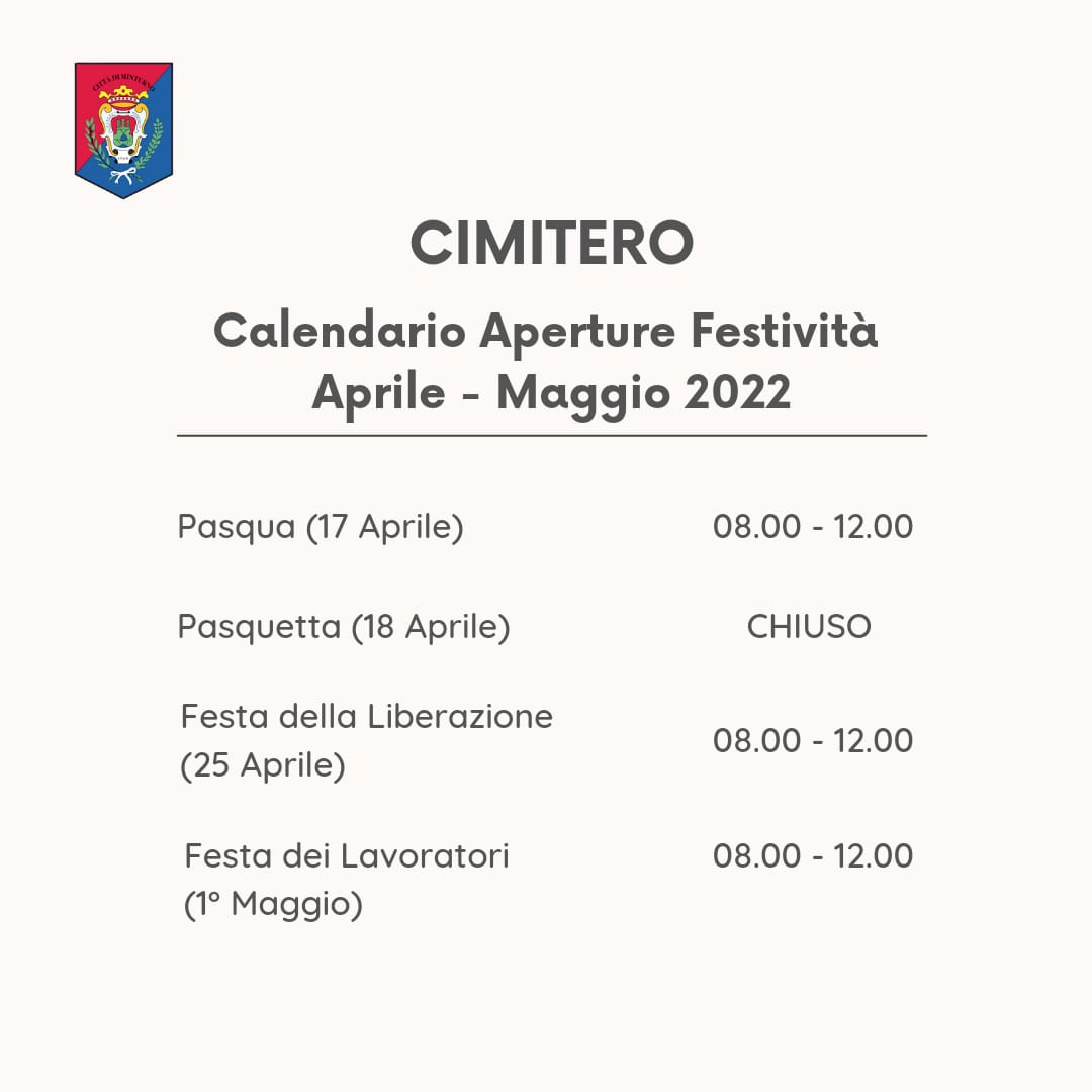 CIMITERO - Calendario apertura festività