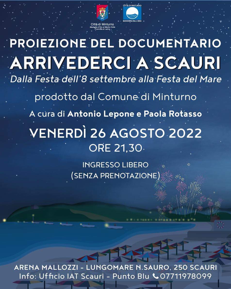 Il 26 agosto la proiezione del documentario “Arrivederci a Scauri, dalla Festa dell’8 settembre alla Festa del Mare”