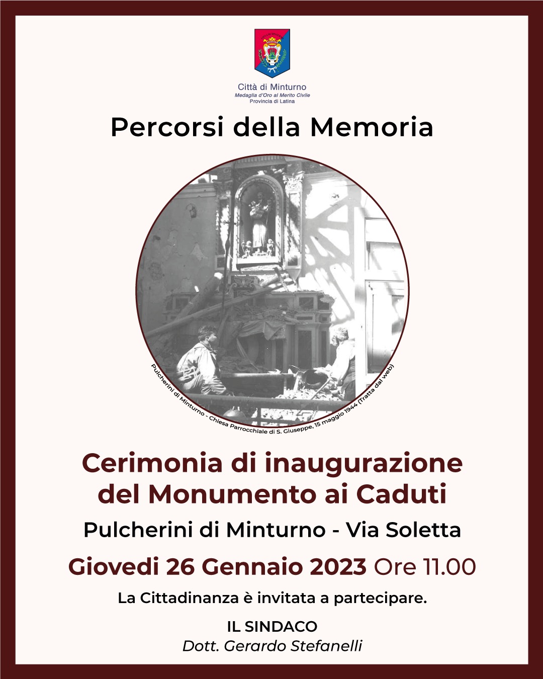 Cerimonia di inaugurazione del Monumento ai Caduti- Pulcherini, giovedì 26 gennaio, ore 11:00